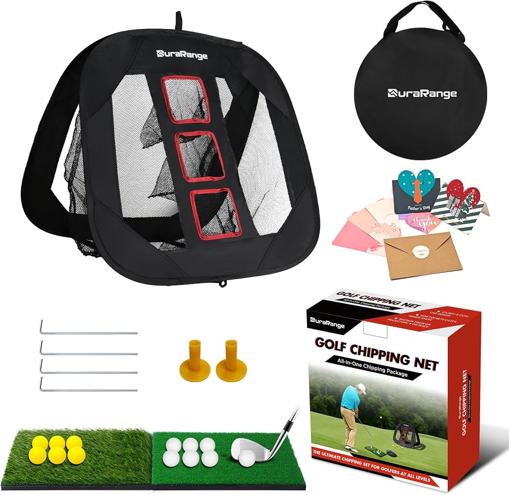 DuraRange Pop-Up Golf Chipping Net for Short Game Practice, Foldable triple-target design, chipping drills, pitching practice, indoor training, backyard practice, quick setup