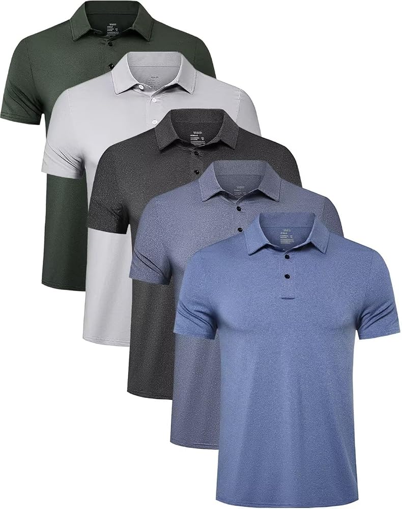 5 Pack Men's Polo Shirts Short Sleeve Golf T Shirt
