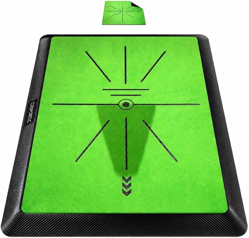 COSPOPTIC Golf Hitting Mat with Swing Path Feedback, Heavy-Duty Rubber Base Anti-Slip Golf Training Mat, Extra Replaceable Surface, Portable Practice Mat for Home Office Garage Yard Indoor Outdoor